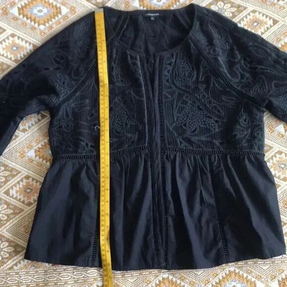 Boho Peasant Shacket Top Lucky Brand Embroidered Black Folk Western Indie Sz S - Picture 8 of 16